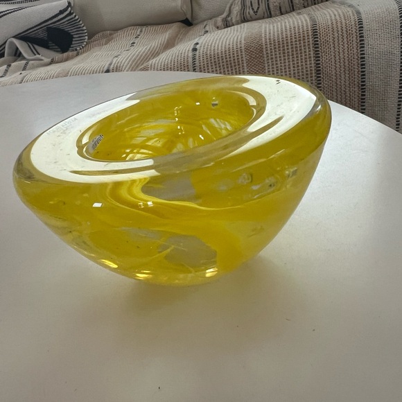 Kosta Boda Glass Atoll Candle Holder Yellow Swirl Bowl Votive Ann Ehrner - Picture 5 of 7